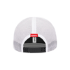 Sports hat with gray front and white back, with red circle on the front-middle written “SANY” in white.