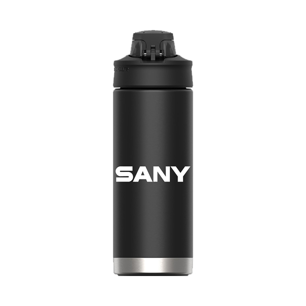 Black water bottle with white SANY logo