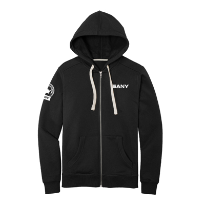 Black hoodie with a small SANY symbol on the left peck.