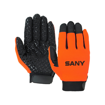 Orange and Black Mechanic Gloves with Sany Logo in Black