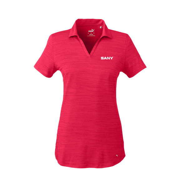 Red polo shirt for woman, with SANY written in white on the left chest.