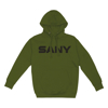 A green hoodie with SANY written in black on the chest area.