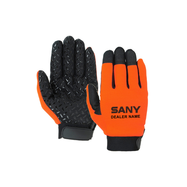Orange and Black Mechanic Gloves with Sany Logo in Black