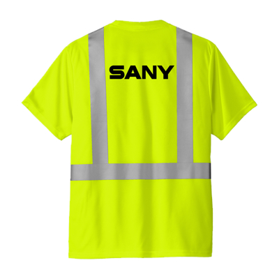 Bright-yellow t-shirt with SANY written in black on the back.	