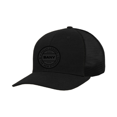 SANY All Black Trucker Hat Front Product Image on white background