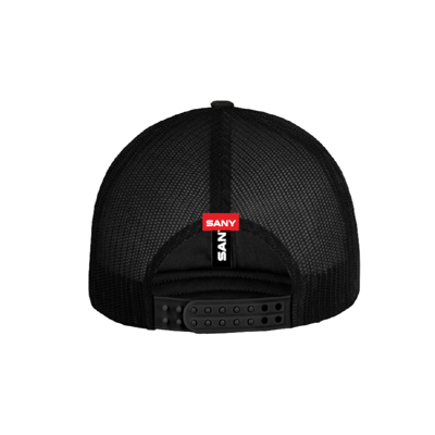 SANY All Black Trucker Hat Front Product Image on white background