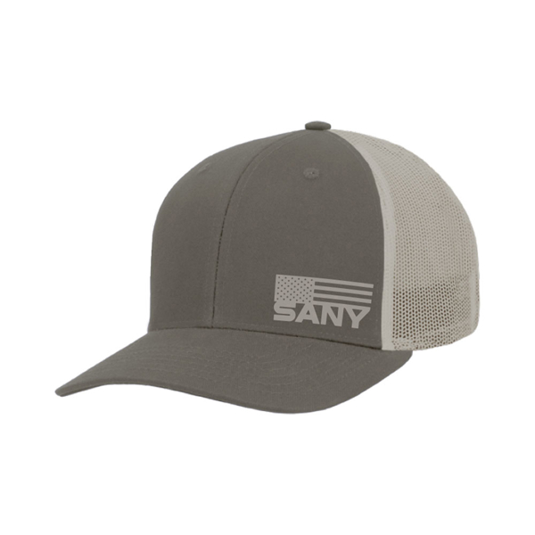 SANY Putty/Tan Trucker Hat Front Product Image on white background