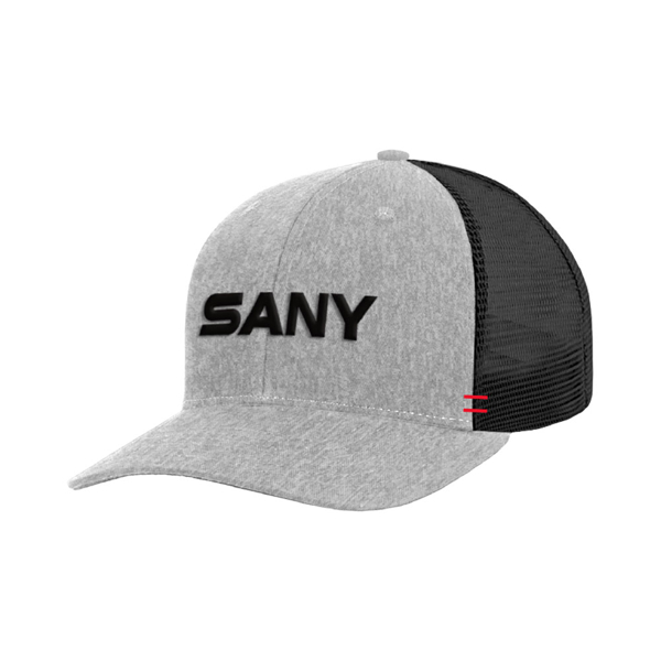 SANY Grey/Black Trucker Hat Front Product Image on white background