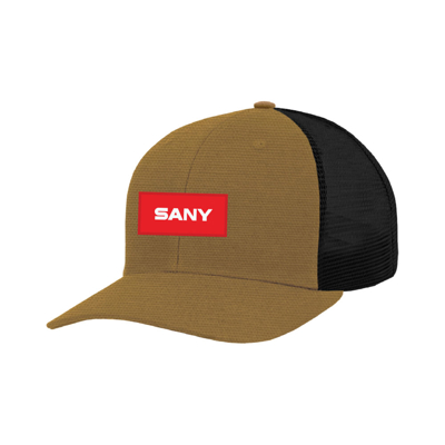 SANY Brown/Black Trucker Hat Front Product Image on white background