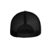 Black mesh trucker hat with adjustable snapback closure and no visible branding.