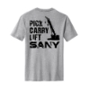 Back view of SANY Pick Carry Lift Tee featuring crane graphic and bold “Pick Carry Lift SANY” text