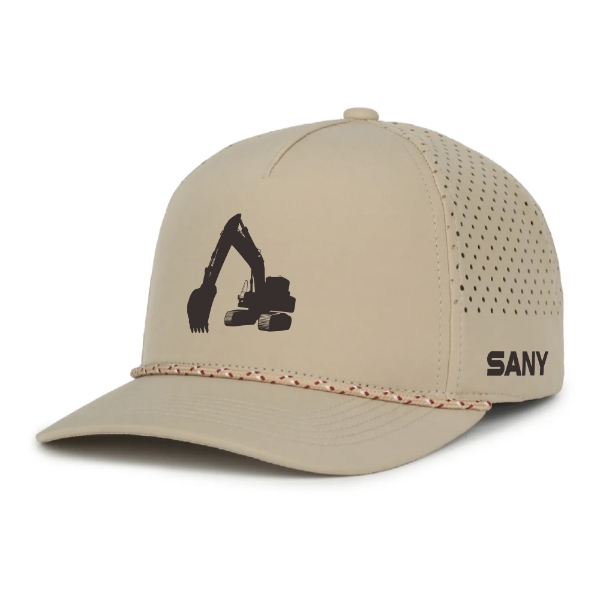 Performance bucket hat with wide brim, ventilated side panels, and bold SANY logo on front.