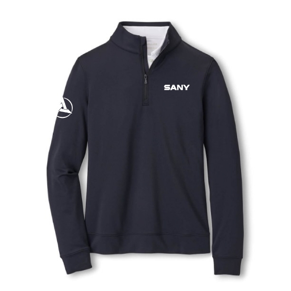 Navy SANY women’s performance quarter-zip pullover with embroidered SANY logo on left chest