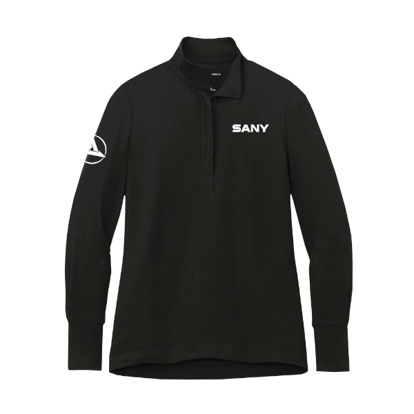 Black SANY women’s quarter-zip pullover with embroidered SANY logo on left chest and contoured fit