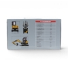 Back panel of SY35U box displaying technical specifications chart and excavator diagrams with measurements