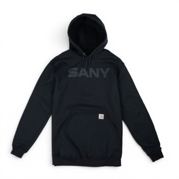 Black SANY Carhartt hoodie with tonal SANY logo across chest and front kangaroo pocket with Carhartt label