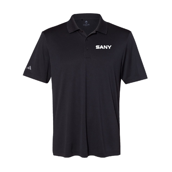 Black Adidas Performance Polo with embroidered white SANY logo on the left chest.
